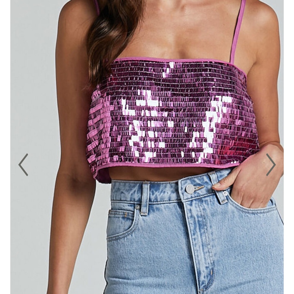 Showpo. Pink sequin crop top Xs (2)